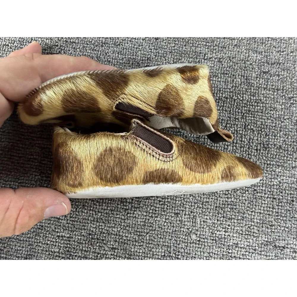 Freebird Crib Shoes Girls 3 Brown Baby Kicks Animal Hair Leather Lined Slippers